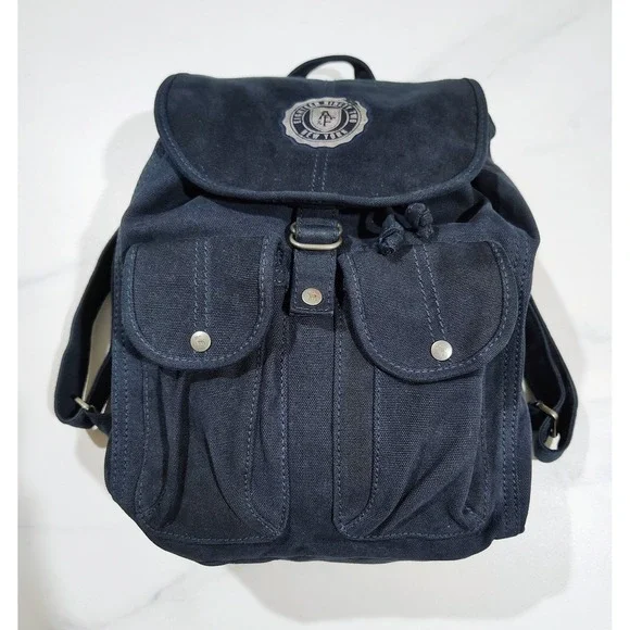 Abercrombie & Fitch Backpback navy blue womens Messenger bag purse Canvas - Picture 2 of 12